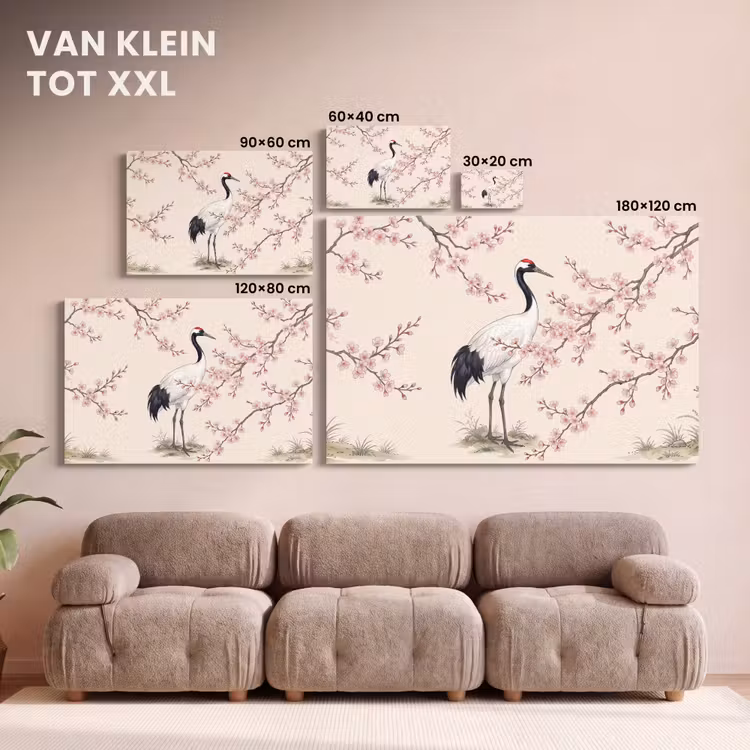 Canvas schilderij - Aziatisch - Kraanvogel - Beige — 8