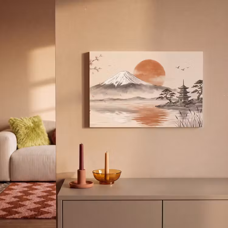 Canvas schilderij - Bergtop - Meer - Bloesem — 2