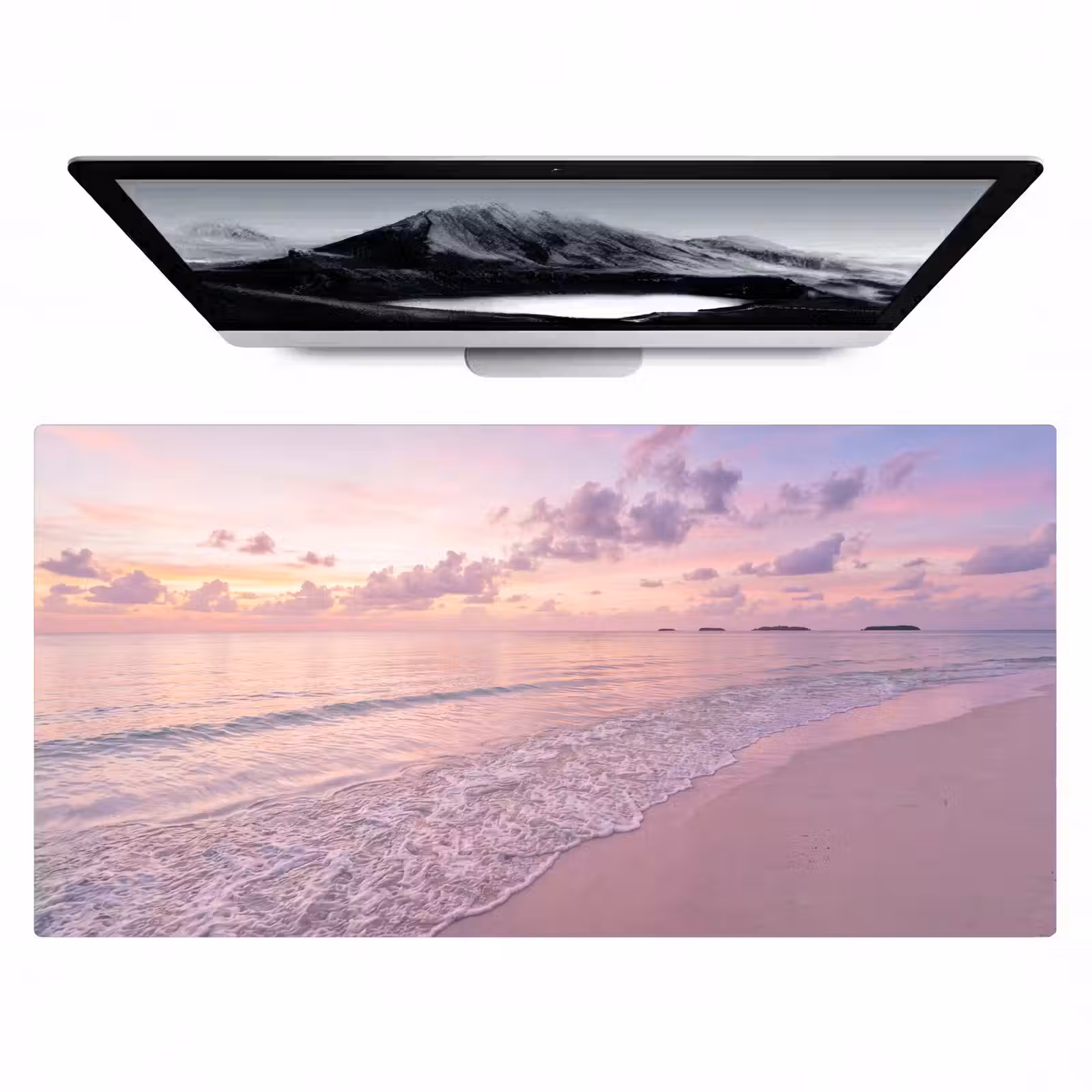 Bureau onderlegger - Strand - Zonsondergang - Natuur - Minimalistisch - Roze — 1