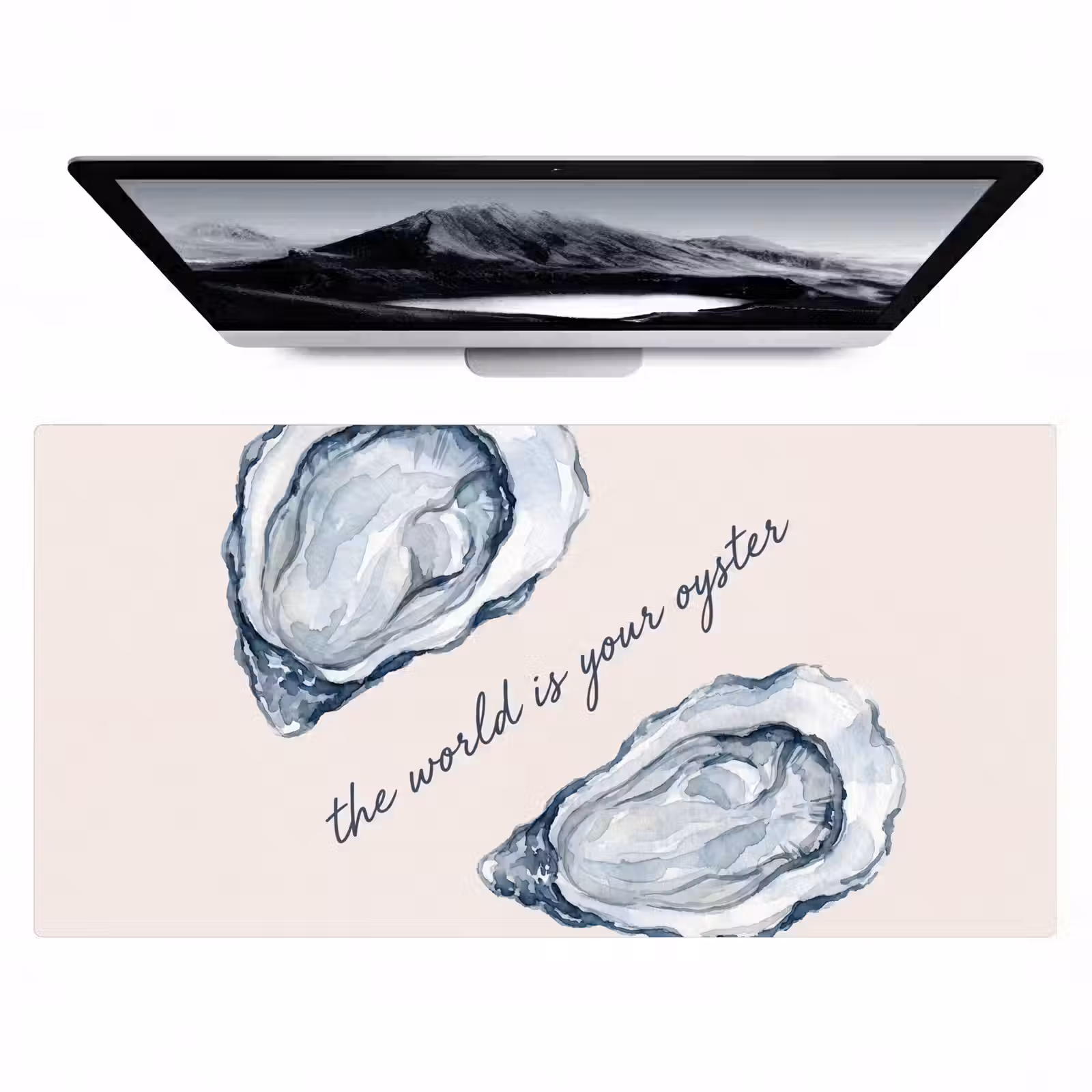 Bureau onderlegger - Zeeleven - Oester - Aquarel - Minimalistisch - Blauw — 1