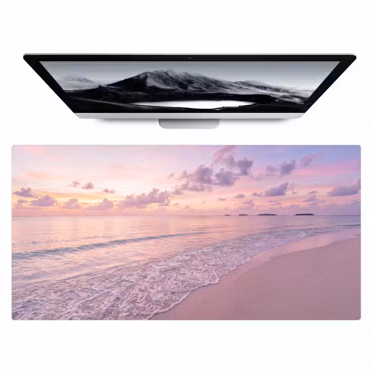 Bureau onderlegger - Strand - Zonsondergang - Natuur - Minimalistisch - Roze — 1