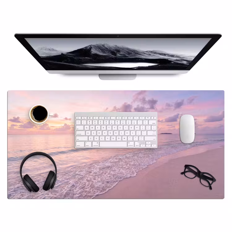 Bureau onderlegger - Strand - Zonsondergang - Natuur - Minimalistisch - Roze — 4