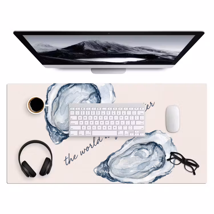 Bureau onderlegger - Zeeleven - Oester - Aquarel - Minimalistisch - Blauw — 4