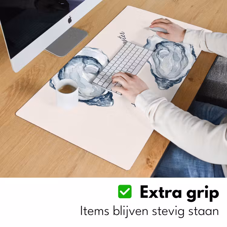 Bureau onderlegger - Zeeleven - Oester - Aquarel - Minimalistisch - Blauw — 6