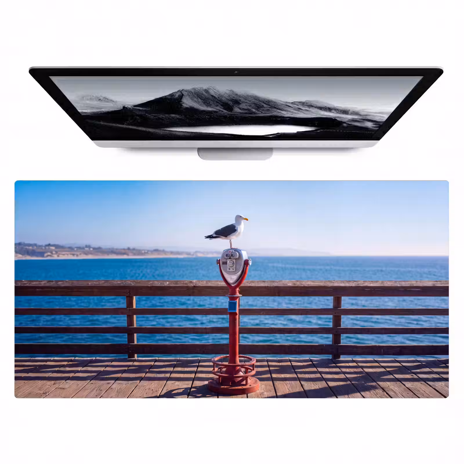 Bureau onderlegger - Vogel - Verrekijker - Kust - Zee - Blauw — 1