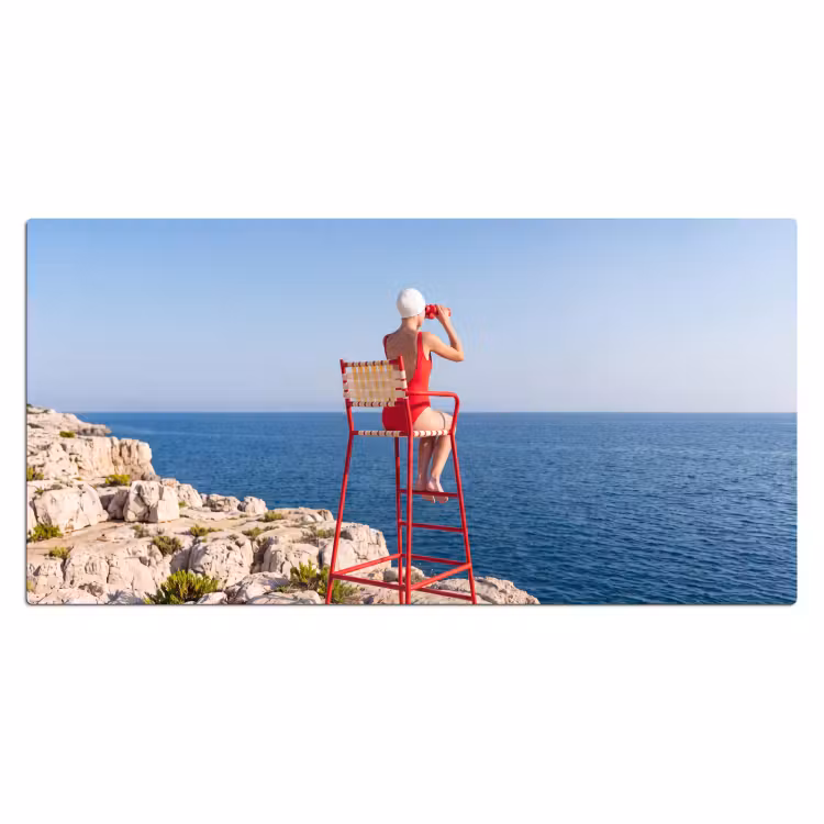 Bureau onderlegger - Vrouw - Zee - Kust - Verrekijker - Rood — 2