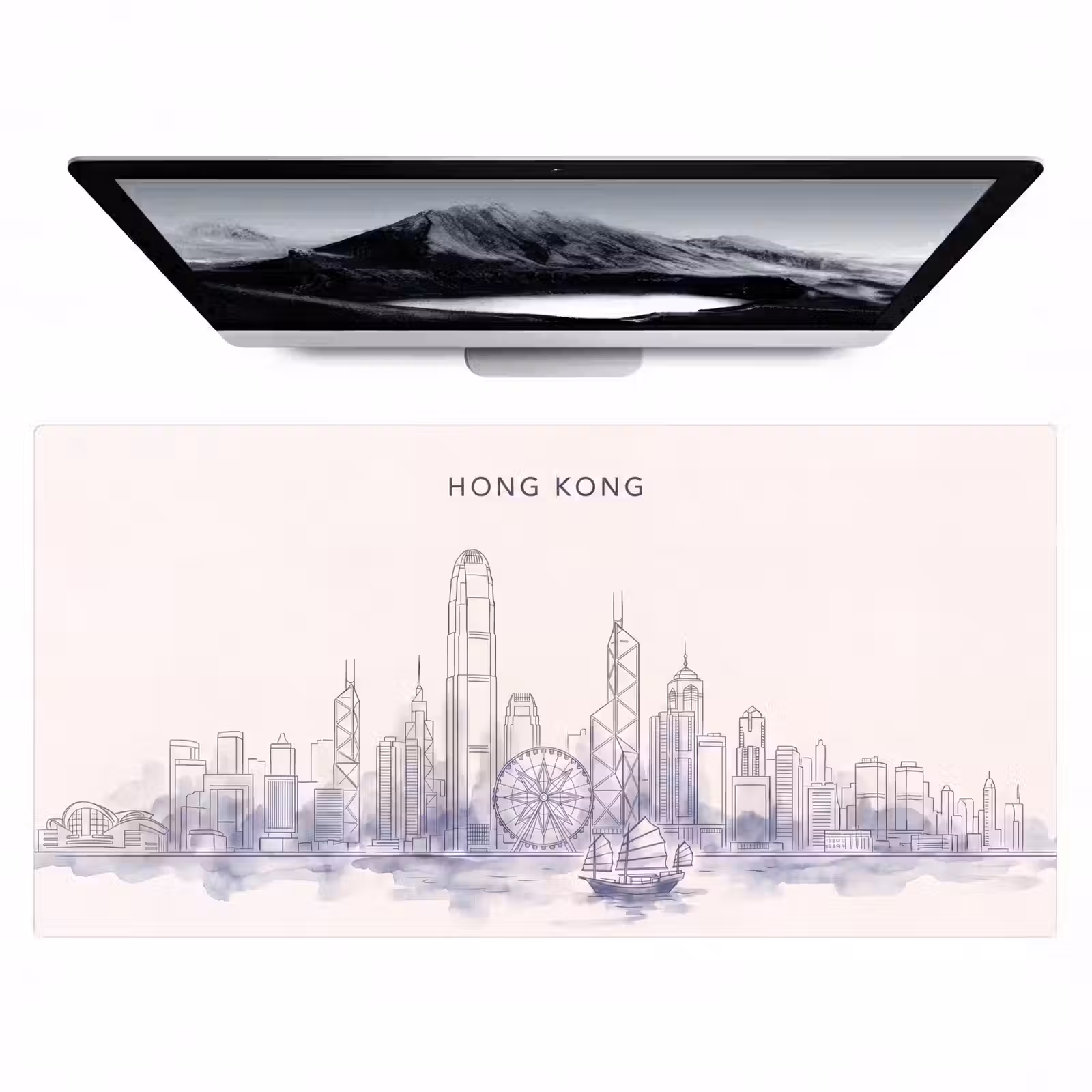 Bureau onderlegger - Stad - Skyline - Water - Lijntekening - Blauw — 1