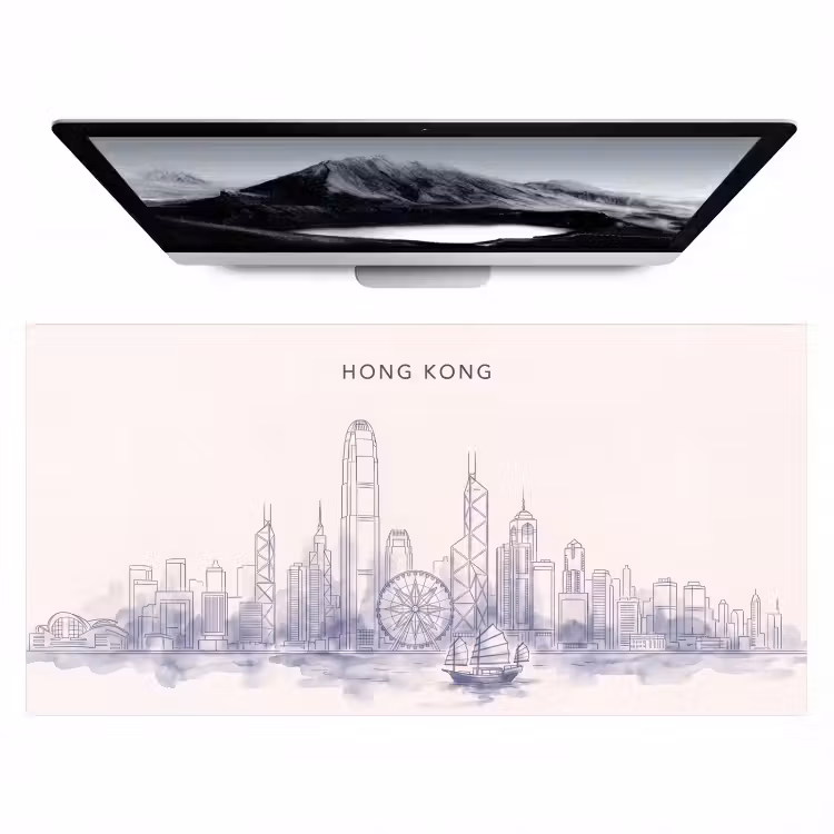 Bureau onderlegger - Stad - Skyline - Water - Lijntekening - Blauw — 1
