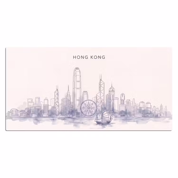 Bureau onderlegger - Stad - Skyline - Water - Lijntekening - Blauw — 2
