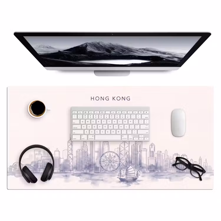 Bureau onderlegger - Stad - Skyline - Water - Lijntekening - Blauw — 4