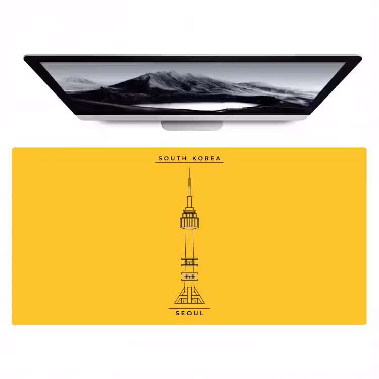 Bureau onderlegger - Toren - Seoul - Architectuur - Minimalistisch - Geel — 1