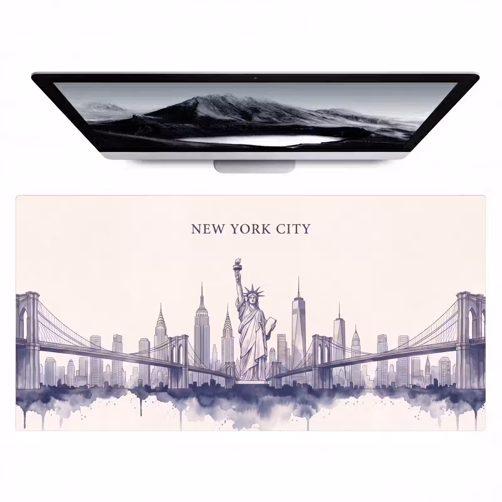 Bureau onderlegger - New York - Vrijheidsbeeld - Skyline - Illustratie - Blauw — 1
