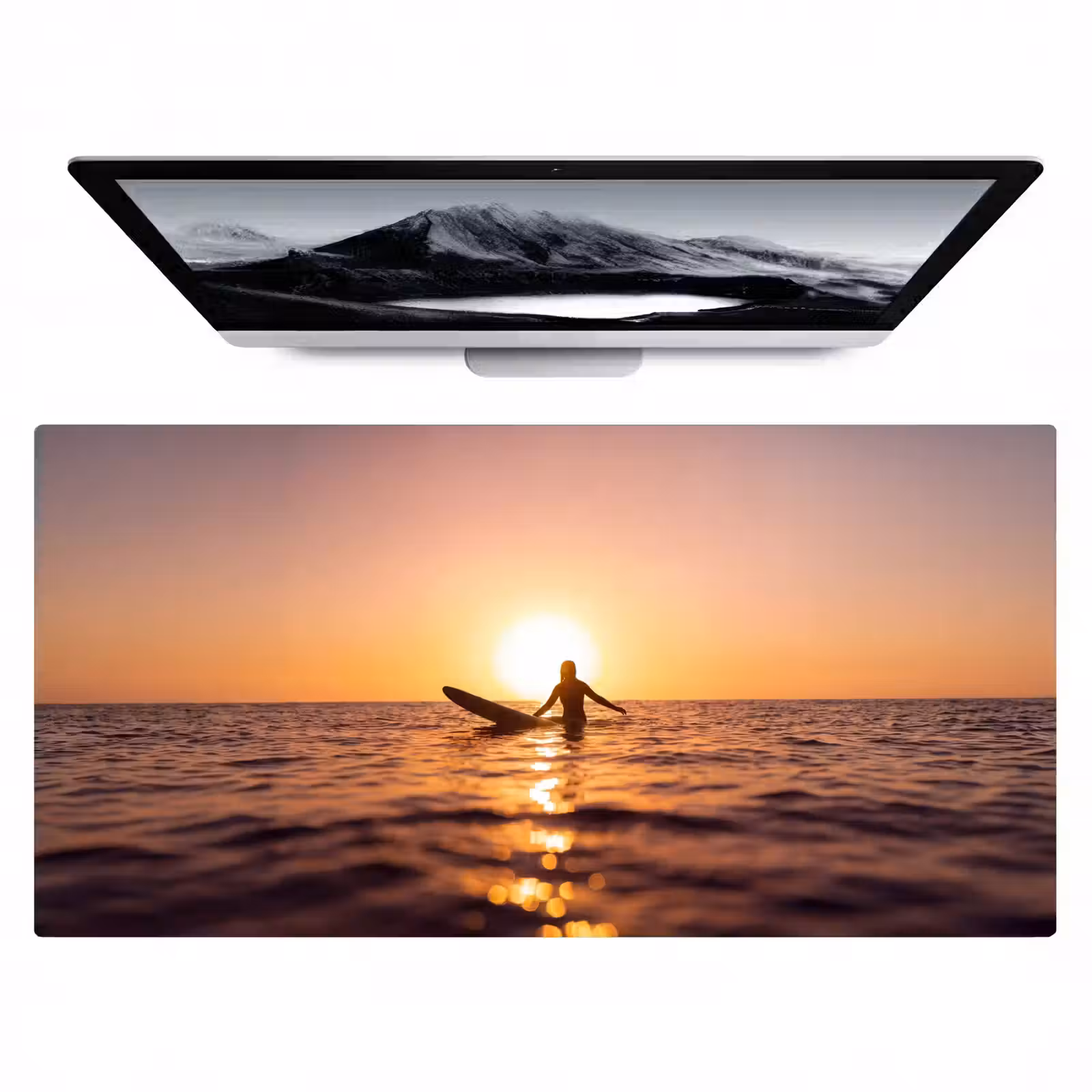 Bureau onderlegger - Persoon - Surfen - Zonsondergang - Zee - Oranje — 1