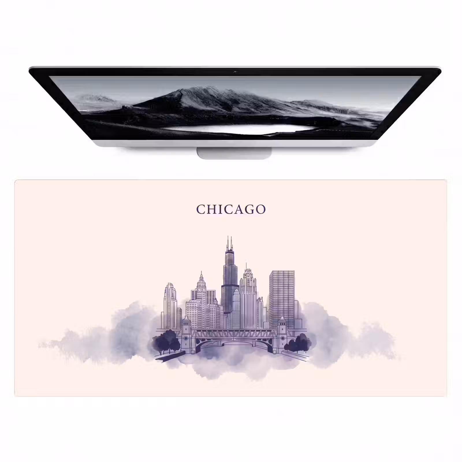 Bureau onderlegger - Stad - Skyline - Architectuur - Lijntekening - Blauw — 1