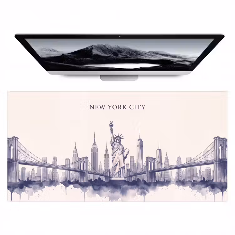 Bureau onderlegger - New York - Vrijheidsbeeld - Skyline - Illustratie - Blauw — 1