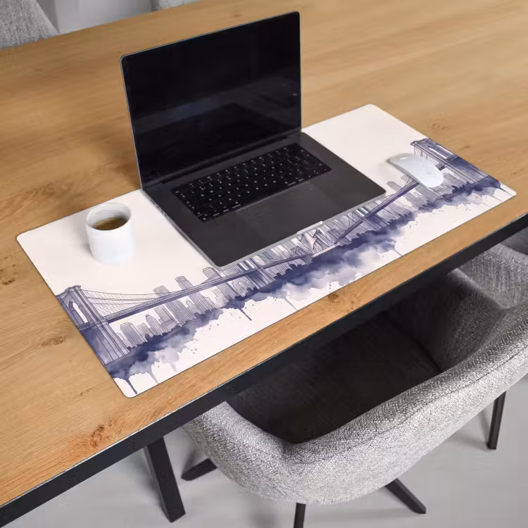 Bureau onderlegger - New York - Vrijheidsbeeld - Skyline - Illustratie - Blauw — 3