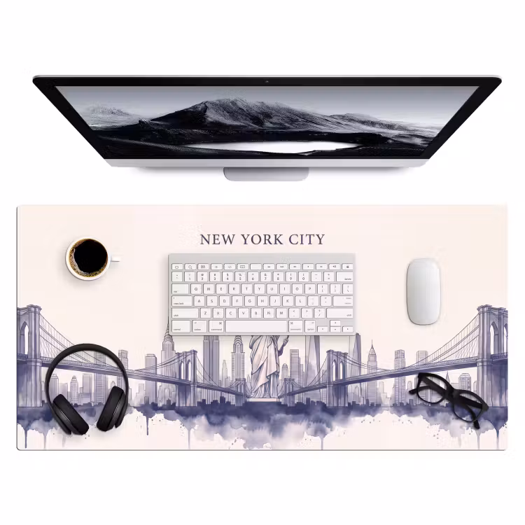 Bureau onderlegger - New York - Vrijheidsbeeld - Skyline - Illustratie - Blauw — 4