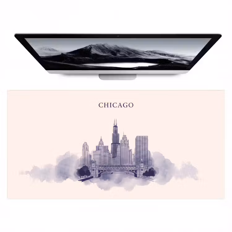 Bureau onderlegger - Stad - Skyline - Architectuur - Lijntekening - Blauw — 1