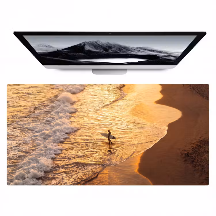 Bureau onderlegger - Surfer - Strand - Zonsondergang - Oceaan - Goud — 1