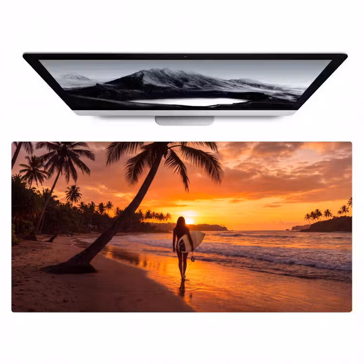 Bureau onderlegger - Vrouw - Surfplank - Strand - Zonsondergang - Oranje — 1