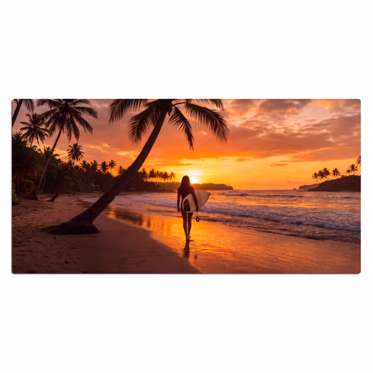 Bureau onderlegger - Vrouw - Surfplank - Strand - Zonsondergang - Oranje — 2