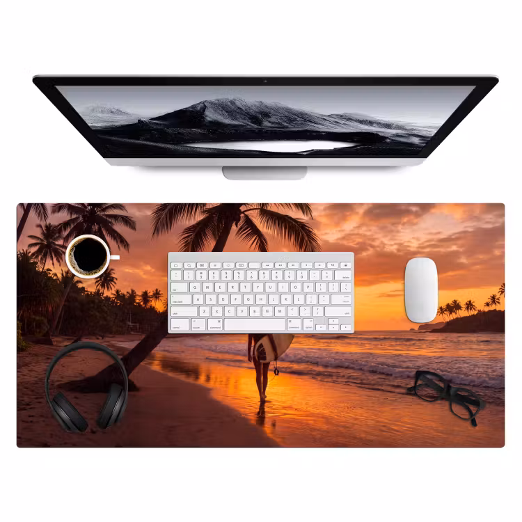 Bureau onderlegger - Vrouw - Surfplank - Strand - Zonsondergang - Oranje — 4