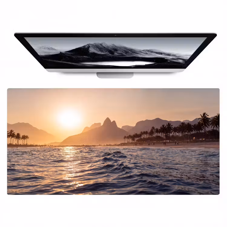 Bureau onderlegger - Zee - Golven - Zonsondergang - Kust - Goud — 1