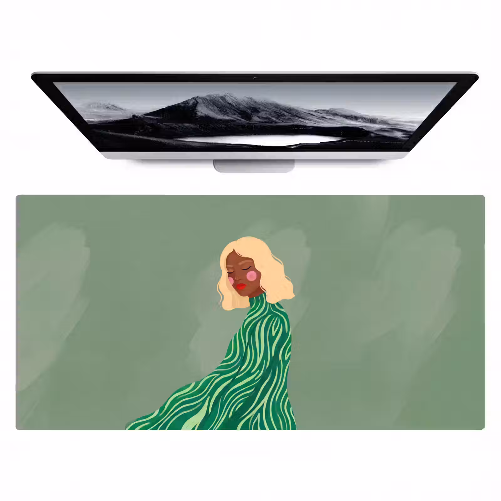 Bureau onderlegger - Vrouw - Portret - Illustratie - Modern - Groen — 1