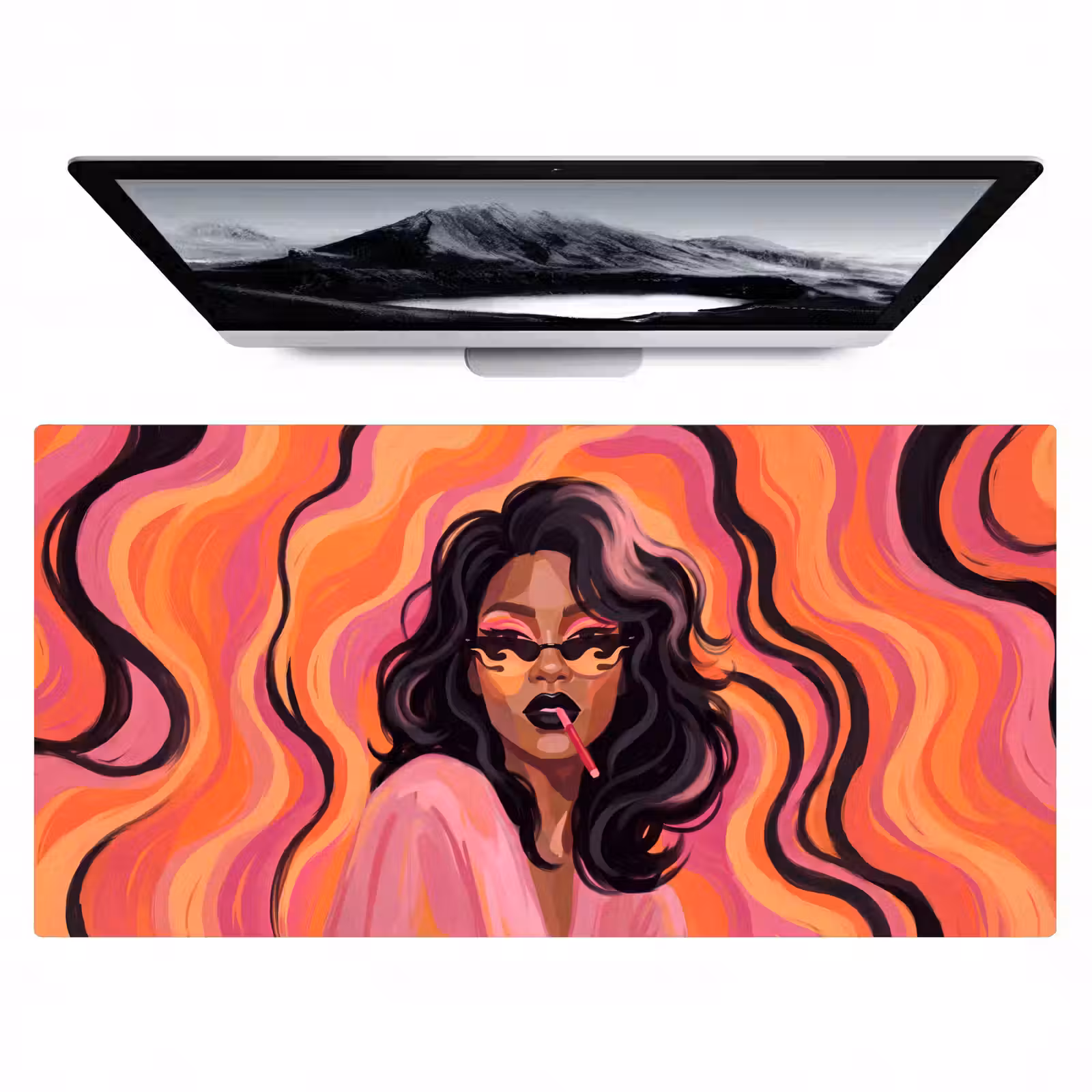 Bureau onderlegger - Vrouw - Zonnebril - Modern - Portret - Oranje — 1