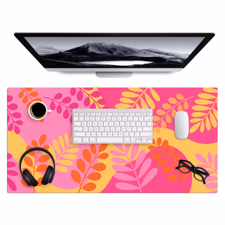 Bureau onderlegger - Natuur - Bladeren - Abstract - Roze - Geel — 4