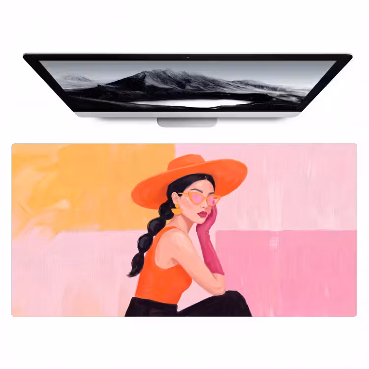 Bureau onderlegger - Vrouw - Hoed - Mode - Modern - Oranje — 1