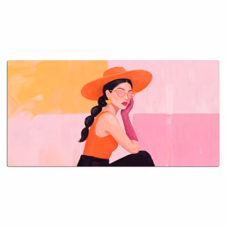 Bureau onderlegger - Vrouw - Hoed - Mode - Modern - Oranje — 2