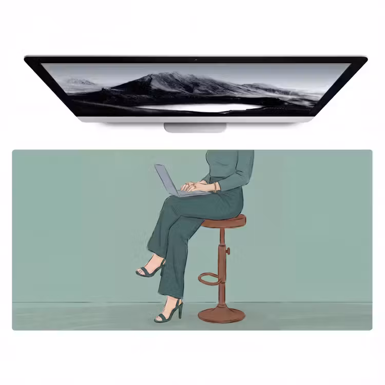Bureau onderlegger - Vrouw - Laptop - Zittend - Illustratie - Groen — 1