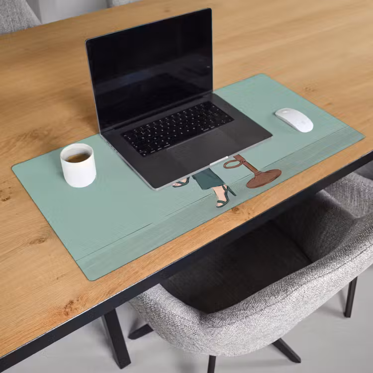 Bureau onderlegger - Vrouw - Laptop - Zittend - Illustratie - Groen — 3