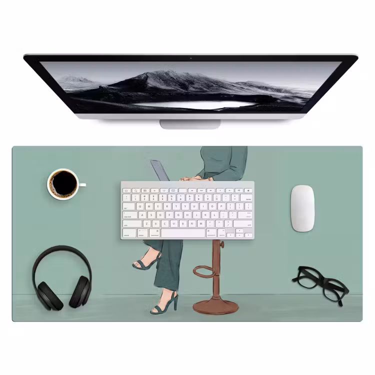 Bureau onderlegger - Vrouw - Laptop - Zittend - Illustratie - Groen — 4