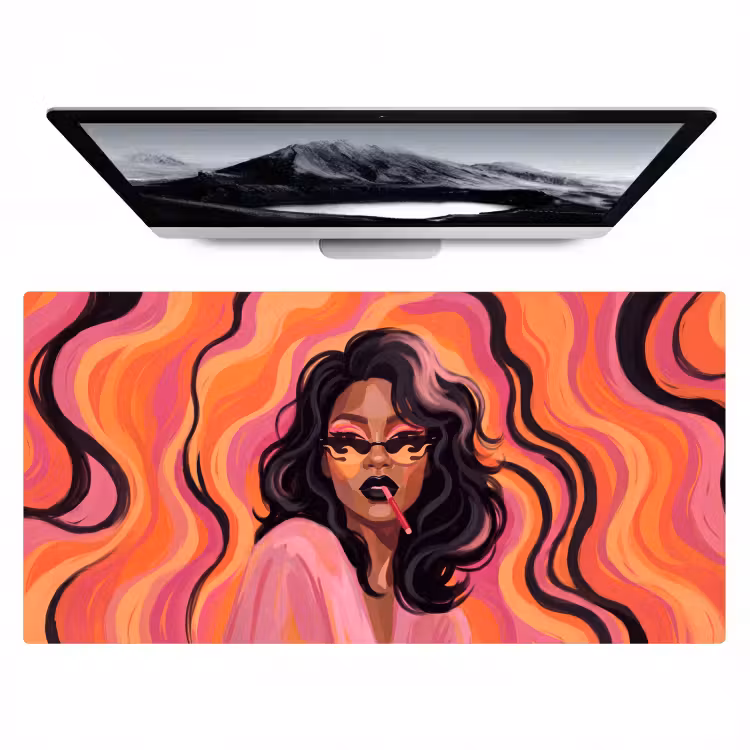 Bureau onderlegger - Vrouw - Zonnebril - Modern - Portret - Oranje — 1