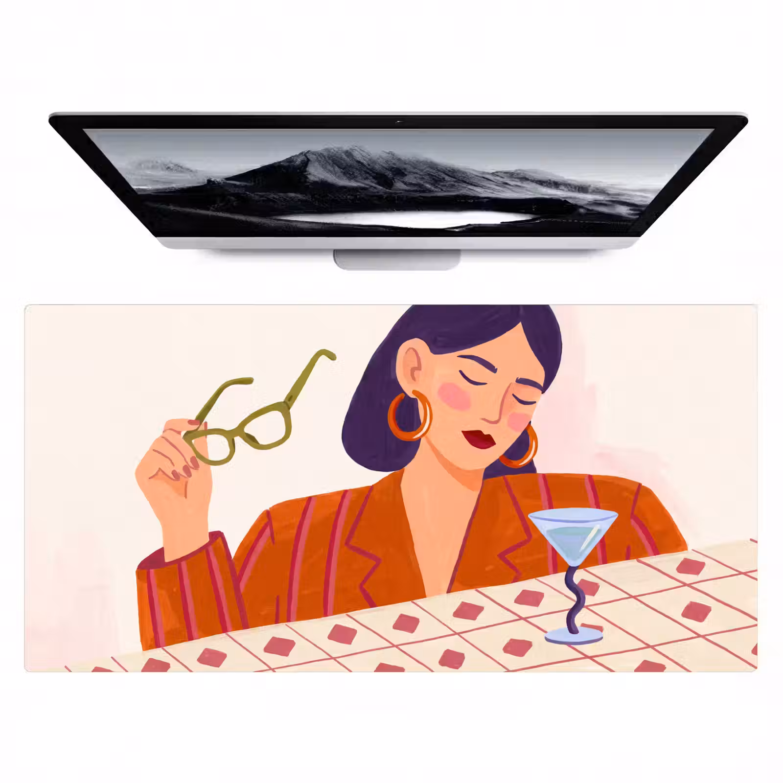 Bureau onderlegger - Vrouw - Bril - Cocktail - Illustratie - Modern — 1
