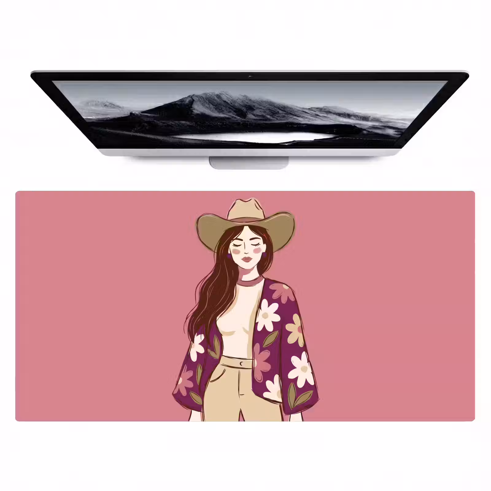 Bureau onderlegger - Vrouw - Hoed - Portret - Illustratie - Roze — 1