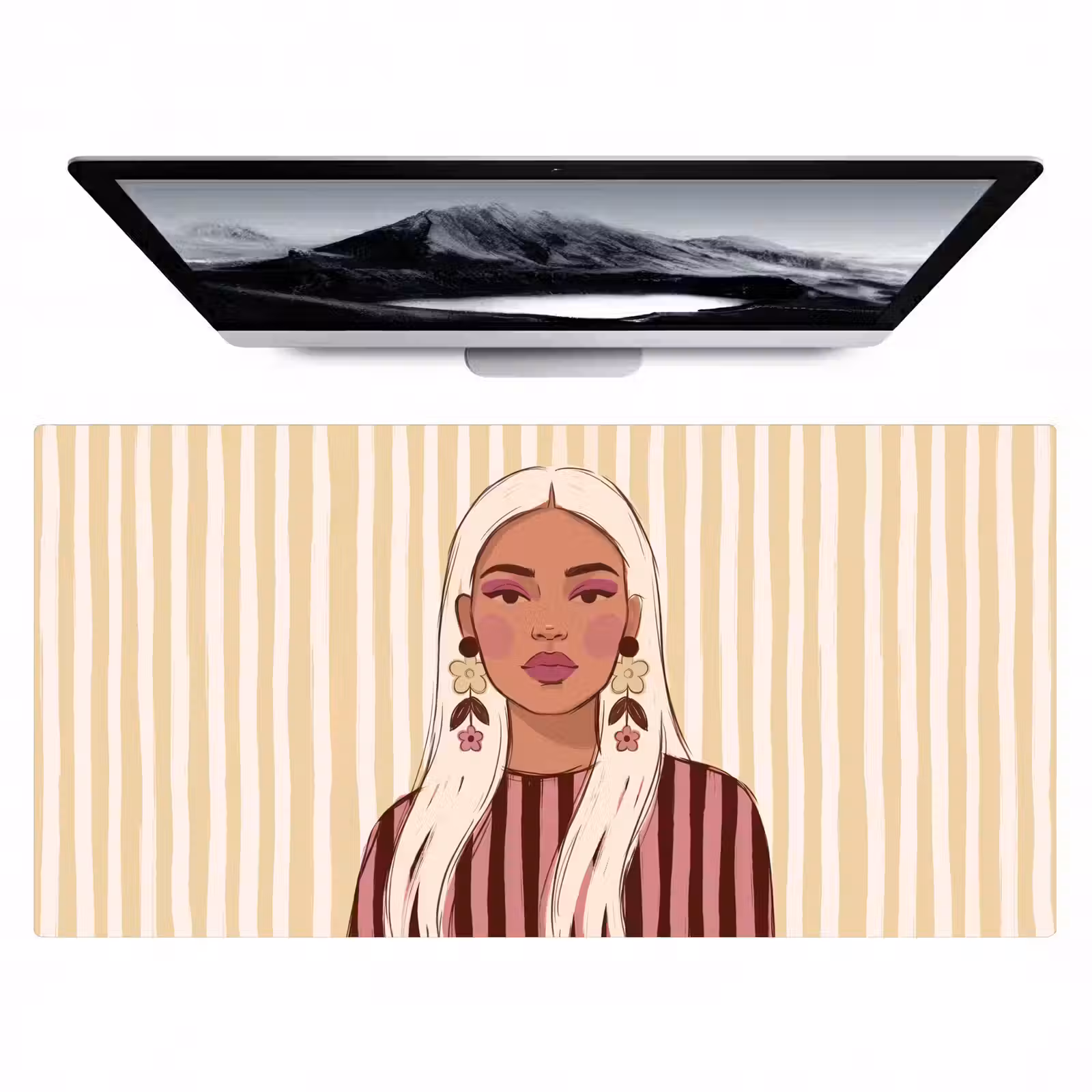 Bureau onderlegger - Vrouw - Portret - Illustratie - Modern - Roze — 1