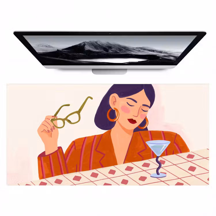 Bureau onderlegger - Vrouw - Bril - Cocktail - Illustratie - Modern — 1