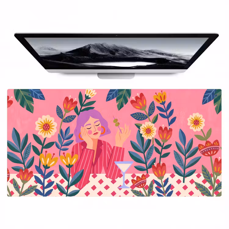 Bureau onderlegger - Vrouw - Cocktail - Bloemen - Modern - Roze — 1