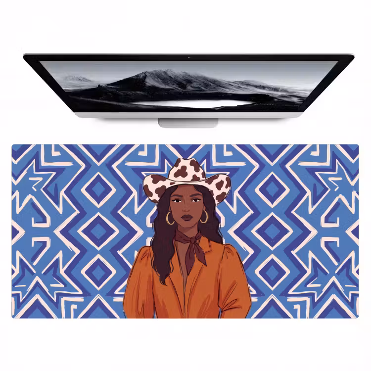 Bureau onderlegger - Vrouw - Cowboyhoed - Portret - Modern - Blauw — 1