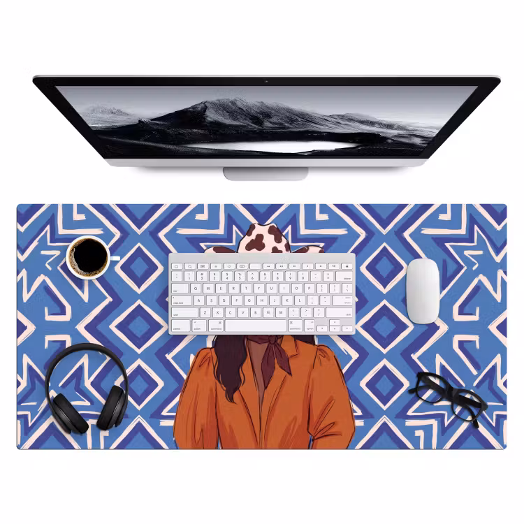 Bureau onderlegger - Vrouw - Cowboyhoed - Portret - Modern - Blauw — 4