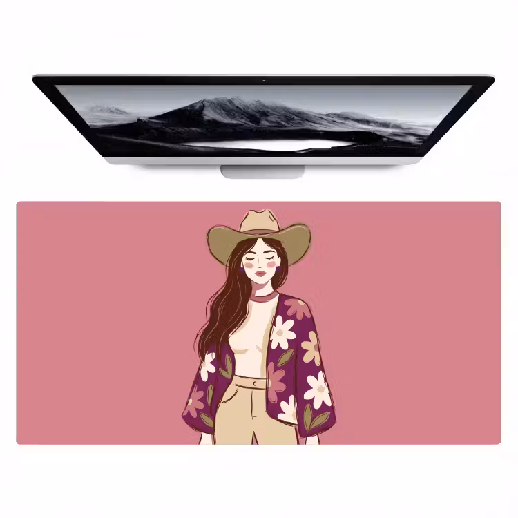 Bureau onderlegger - Vrouw - Hoed - Portret - Illustratie - Roze — 1