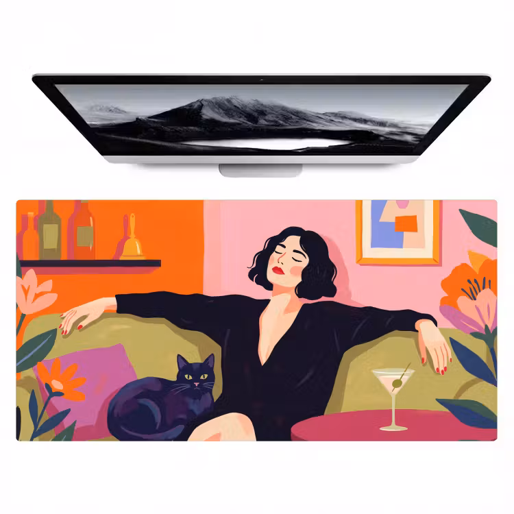 Bureau onderlegger - Vrouw - Kat - Interieur - Modern - Kleurrijk — 1