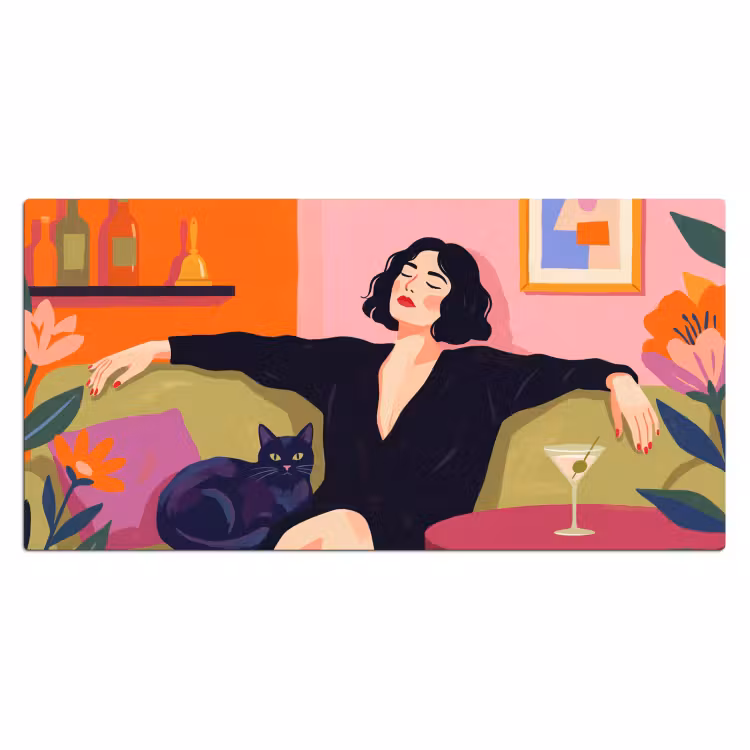 Bureau onderlegger - Vrouw - Kat - Interieur - Modern - Kleurrijk — 2