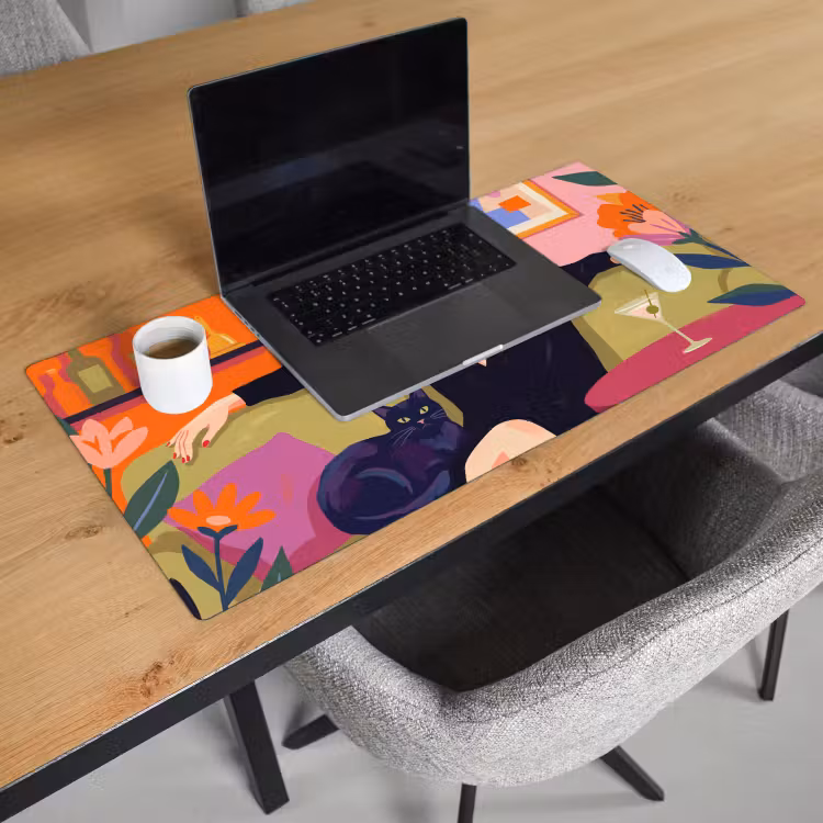Bureau onderlegger - Vrouw - Kat - Interieur - Modern - Kleurrijk — 3