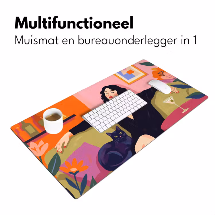 Bureau onderlegger - Vrouw - Kat - Interieur - Modern - Kleurrijk — 7