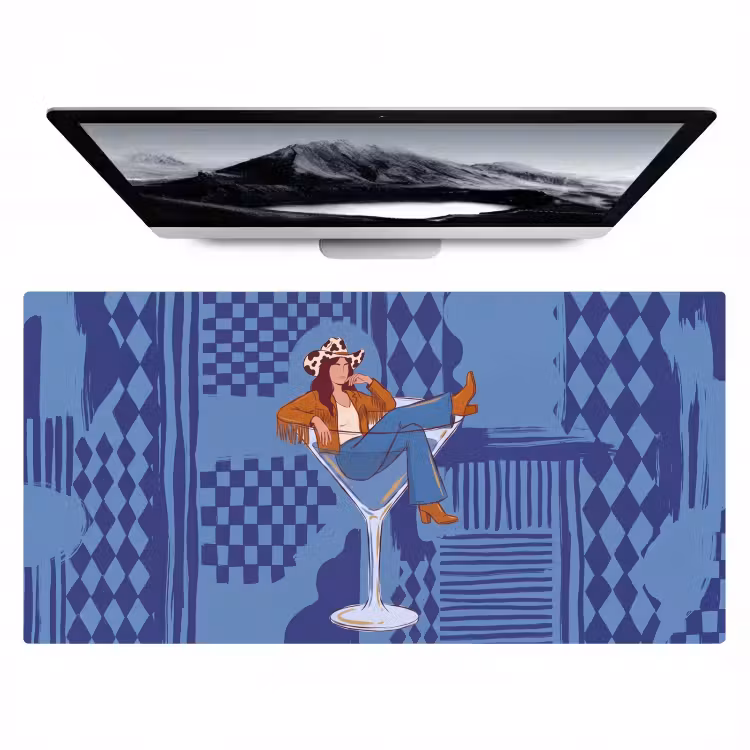 Bureau onderlegger - Vrouw - Martini glas - Abstract - Blauw - Kunst — 1