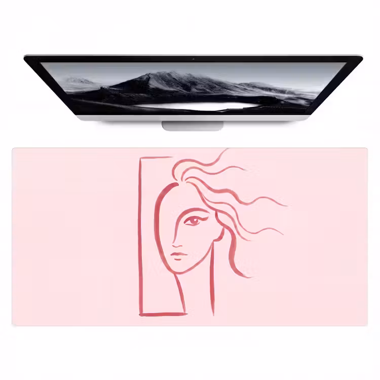 Bureau onderlegger - Vrouw - Portret - Abstract - Lijnkunst - Rood — 1